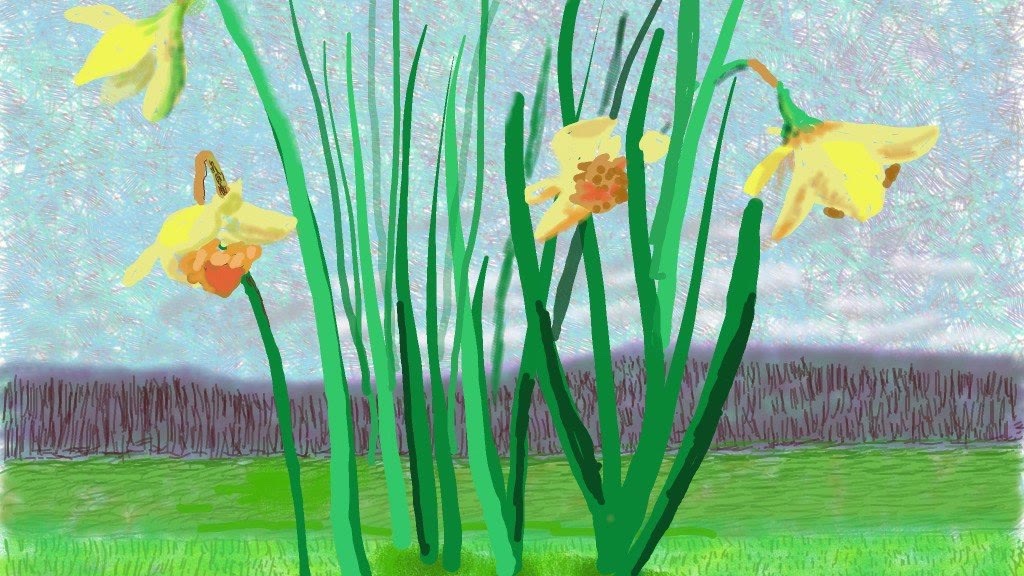 David Hockney Apps – his iPad painting of daffodils, spring 2020, made in Hockney Brushes